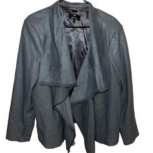 Dennis Basso Gray Faux Leather Moto‎ Jacket